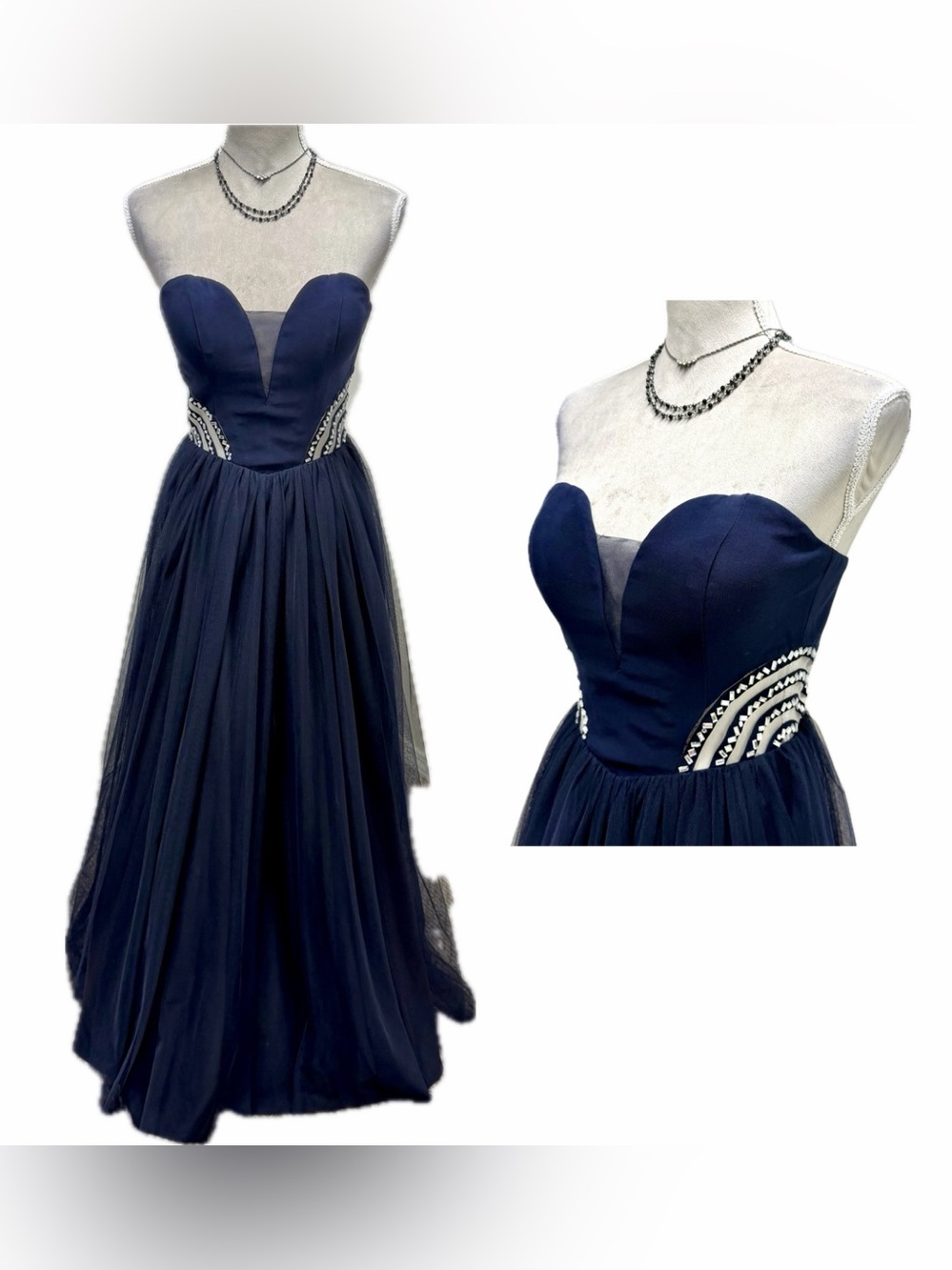 Vintage Blondie Nite Prom Dress Maxi Gown 3 Blue Bead Tulle Princess Fairy Y2K
